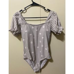 Teen Girls Random Daisy & Gingham Print Puff Sleeve One Piece Swimsuit